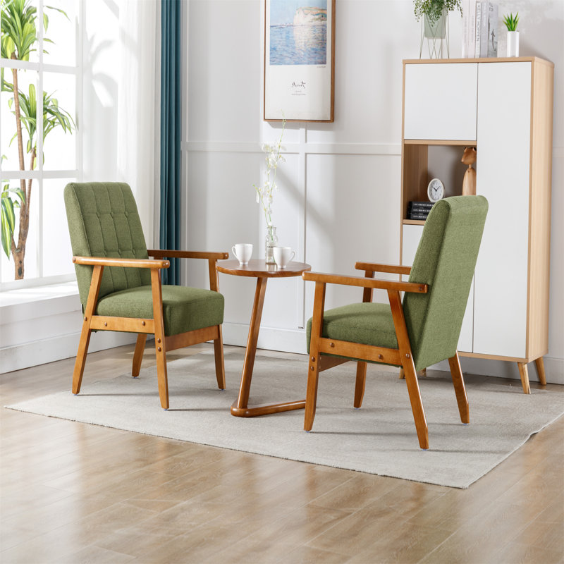 George Oliver Accent Chairs Set of 2 with Side Table Mid Century Modern Accent Chair Wood and Fabric Side Chair Wayfair